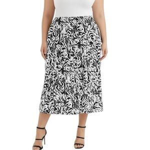 JM Collection Black & White Printed Lace Patterned Flowy Midi Skirt Size 1X